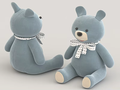 Blue Teddy Bear Shaped Plush Pillow With Polka Dot Bow Decoration 3d model
