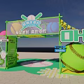 Vibrant Spring Sports Event Gateway With Green Frame Baseball Bat Large Baseball And Colorful Balloons