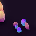 Vibrant Crystal Rocks And Wooden Elements With Tiny Pink Creatures In Dark Setting 3d model