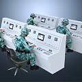Men In Military Uniform Operating Control Panels In Control Room 3d model