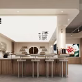 Contemporary Tea Shop Interior With Wooden Counter Bar Stools Display Shelves And Wall Decor