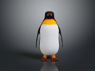 Standing Penguin Plush Toy Featuring Black Back Yellow Neck White Belly And Orange Feet 3d model