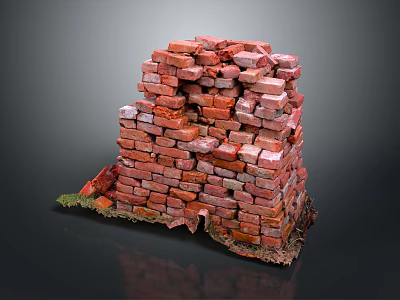 Red Brick Stacked Structure With Irregular Layers And Green Moss Base 3d model