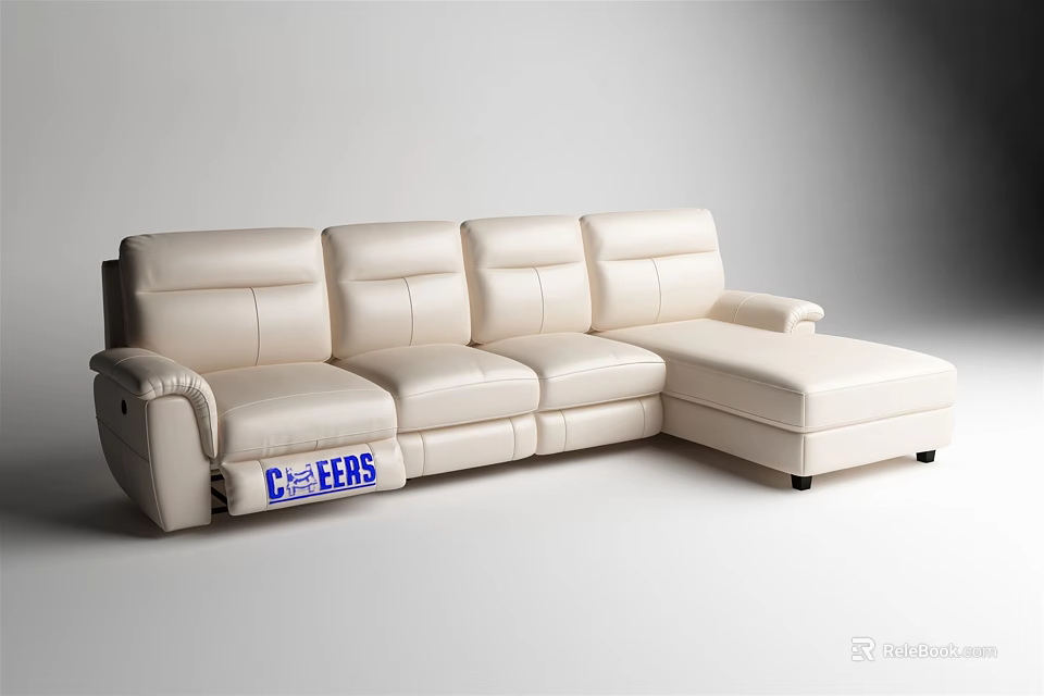 White Leather Sectional Sofa With Spacious Seats And Chaise Lounge Design 3d model