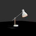 Modern Desk Lamp With White Lampshade Wooden Arm And White Base On Black Tabletop