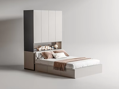 Modern Integrated Bedroom Furniture With Bed Storage Cabinets And Decorative Items 3d model