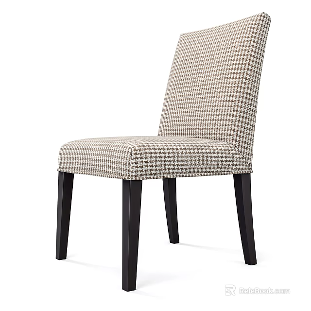 Modern Houndstooth Pattern Dining Chair With Dark Wooden Legs And Upholstered Seat 3d model 