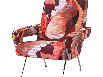 Vibrant Artistic Pattern Accent Chair With Printed Fabric And Sleek Metal Legs 3d model
