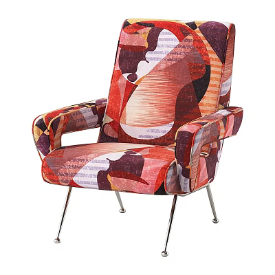 Vibrant Artistic Pattern Accent Chair With Printed Fabric And Sleek Metal Legs 3d model