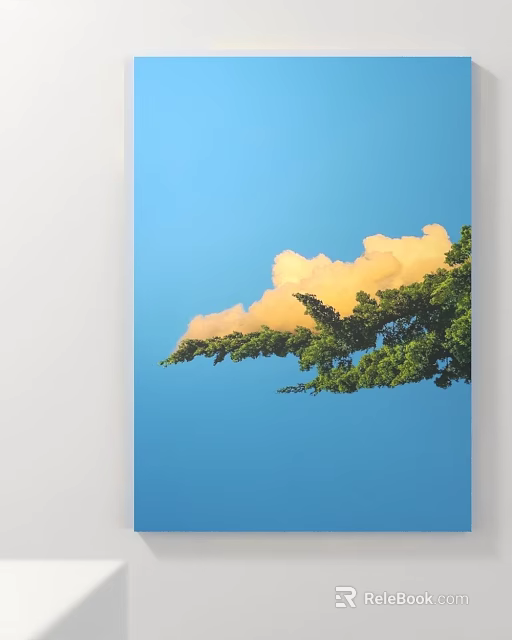 Scenic Outdoor View With Blue Sky Fluffy Cloud And Green Tree Branches 3d model 