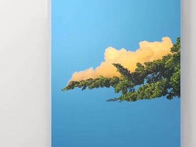 Scenic Outdoor View With Blue Sky Fluffy Cloud And Green Tree Branches 3d model