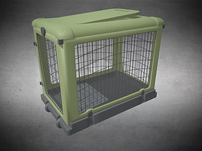 Durable Green Plastic Pet Cage Featuring Metal Grid Door And Wheels 3d model