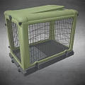 Durable Green Plastic Pet Cage Featuring Metal Grid Door And Wheels 3d model
