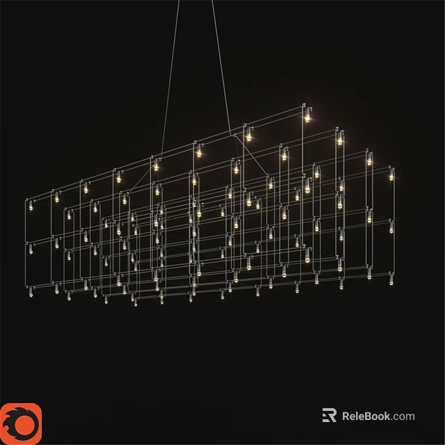 Modern Geometric Chandelier With Metal Frame And Multiple Hanging Bulbs 3d model 