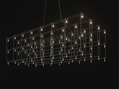 Modern Geometric Chandelier With Metal Frame And Multiple Hanging Bulbs 3d model