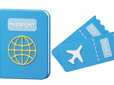 Blue Passport With Globe Icon And Airplane Tickets Travel Concept Illustration 3d model