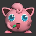 Cute Pink Cartoon Creature Character With Big Blue Eyes Curly Head Open Mouth And Green Object