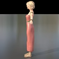 3D Model Woman In Pink Strapless Dress With Gold Belt Sandals Arms Outstretched