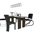Quiet Ancient Style Dining Table and Chair Combination Ornaments Combination Art Chandelier 3d model