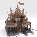 Circus Themed Amusement Equipment Carousel With Tented Structure Decorative Spires Flags And Magic Sign