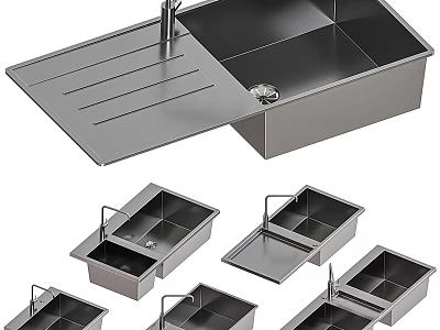 Sleek Modern Stainless Steel Kitchen Sink With Drainer Board And Multiple Bowl Designs 3d model