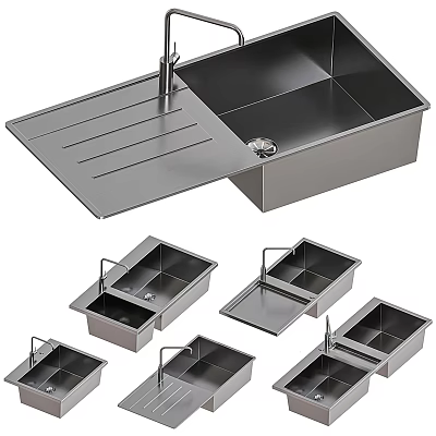 Sleek Modern Stainless Steel Kitchen Sink With Drainer Board And Multiple Bowl Designs 3d model