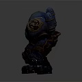 Blue Mechanical Creature Character With Green Eyes And Metallic Accents Design