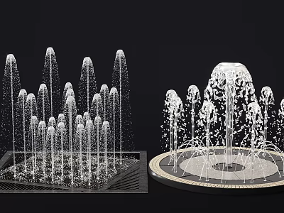 Modern Square And Circular Fountain Design With Multiple Water Jets Arrangement 3d model