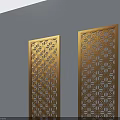 Three Decorative Golden Hinged Doors With Intricate Pattern Surface Design 3d model
