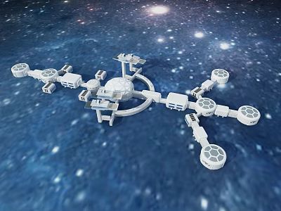 White Mechanical Space Station Structure With Starry Nebula Background In Cosmic Scene 3d model