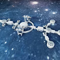 White Mechanical Space Station Structure With Starry Nebula Background In Cosmic Scene