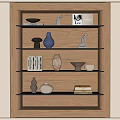 Minimalist Wooden Shelf Decorative Ornament Combination with Vases Sculptures Bowls and Books