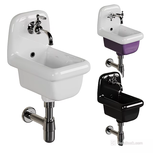 Wall Mounted Washbasins In Different Colors White Purple Black With Faucet Design 3d model 