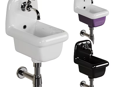 Wall Mounted Washbasins In Different Colors White Purple Black With Faucet Design 3d model
