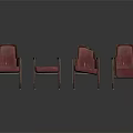 Four Vintage Maroon Armchairs With Wooden Frame And Upholstered Seats