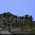 Traditional Chinese Style Townhouse Exterior With Lush Greenery And Garden Lamps