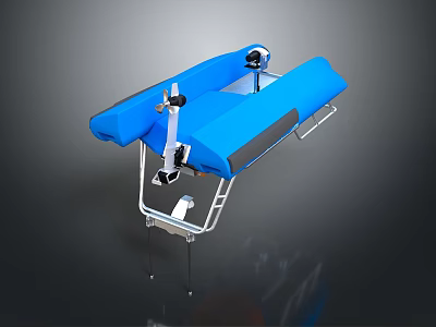 Blue Medical Examination Table With Metal Frame And Adjustable Patient Support Components 3d model