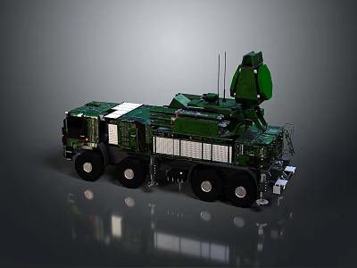 Green Military Armored Tank With Radar Antenna And Heavy Duty Wheels 3d model
