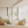 Modern Bedroom Interior With Green Quilt Pillows White Cabinets Cartoon Painting Plants And Blinds