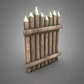 Industrial Safety Fence With Wooden Posts Pointed Tops And Metal Rings Fixation