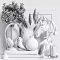 Decorative Ornament Set With Horse Head Sculpture Ceramic Vase Dried Pampas Grass And Headphone Stand
