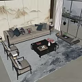 New Chinese Style Sofa Coffee Table Combination Background Wall Ornaments 3d model