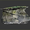 Natural Rock Formation With Green Moss Covered Top And Textured Stone Base Structure