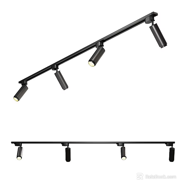 Modern Track Mounted Downlights and Spotlights with Black Finish Adjustable Heads for Home Interior Lighting 3d model 