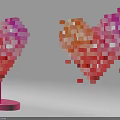 Colorful Cube Heart Sculptures With Pink Base And Scattered Cubes