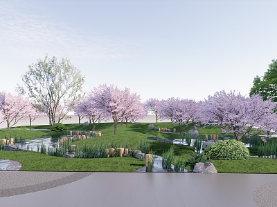 Modern Park Rain Garden Micro Terrain Hillside Peach Blossoms model