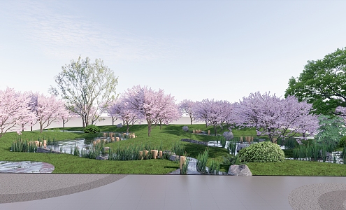 Modern Park Rain Garden Micro Terrain Hillside Peach Blossoms 3d model