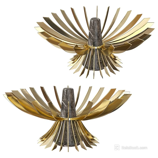 Modern Ceramic Vessels With Gold Radiant Petals And Decorative Design Elements 3d model 