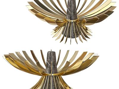 Modern Ceramic Vessels With Gold Radiant Petals And Decorative Design Elements 3d model