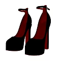 Black Patent Leather High Heels with Red Lining Ankle Strap and Block Heel Design